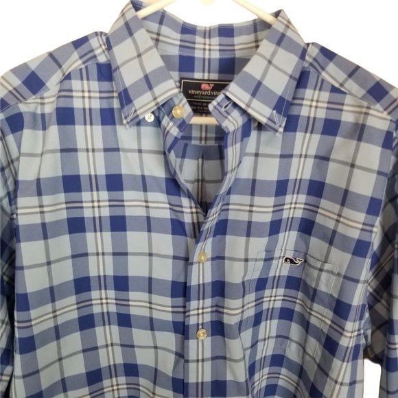 Vineyard Vines Mens L Blue Plaid Classic Fit Tucke - Picture 2 of 8